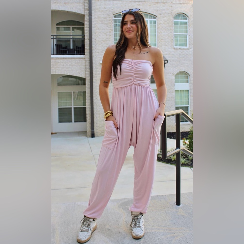 Elegant Pink Strapless Jumpsuit